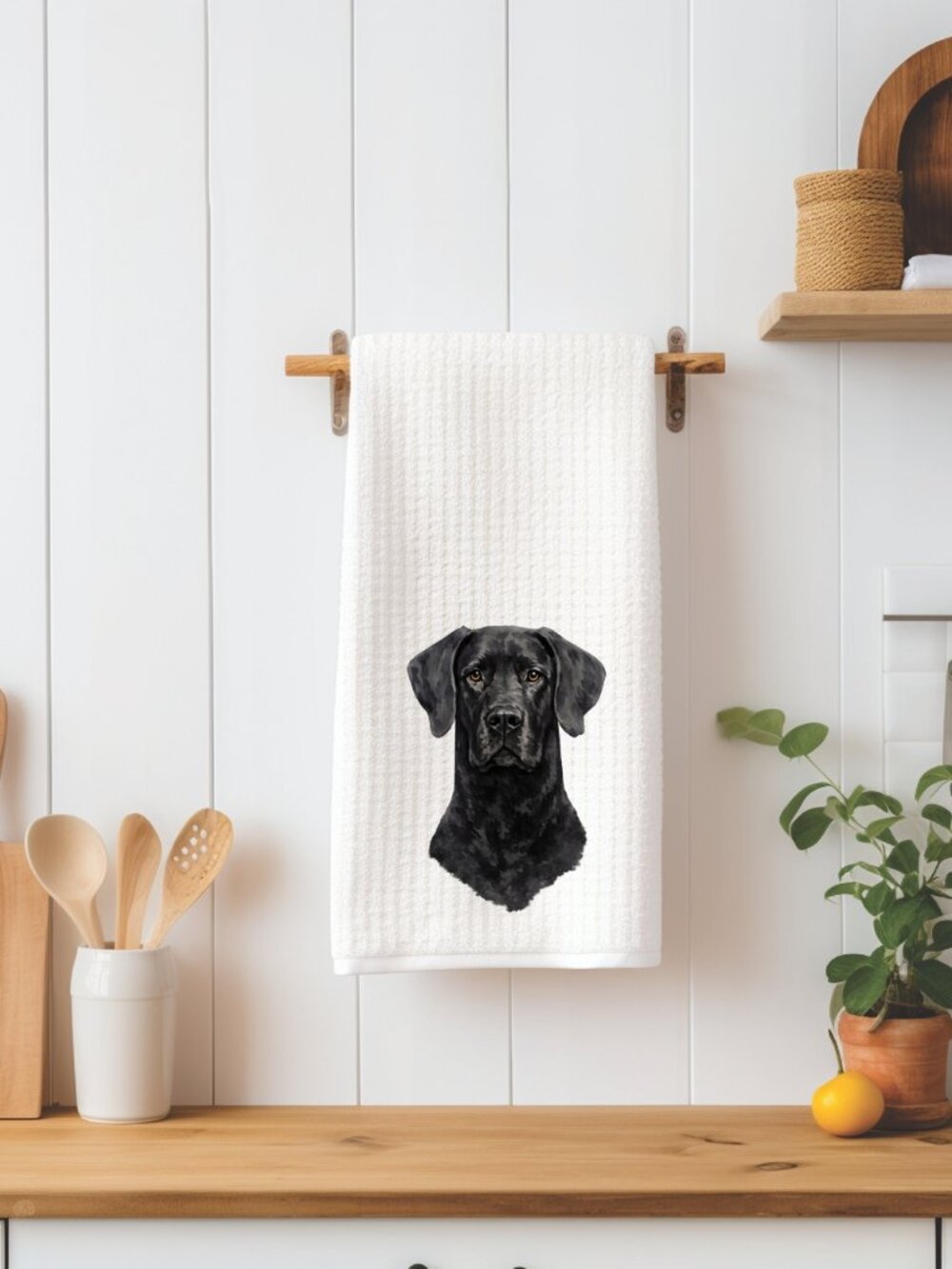 Black Great Dane Dog Waffle Weave Decorative Kitchen Tea Towel